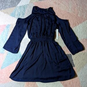 Aqua Navy Cold Shoulder Summer Dress Large